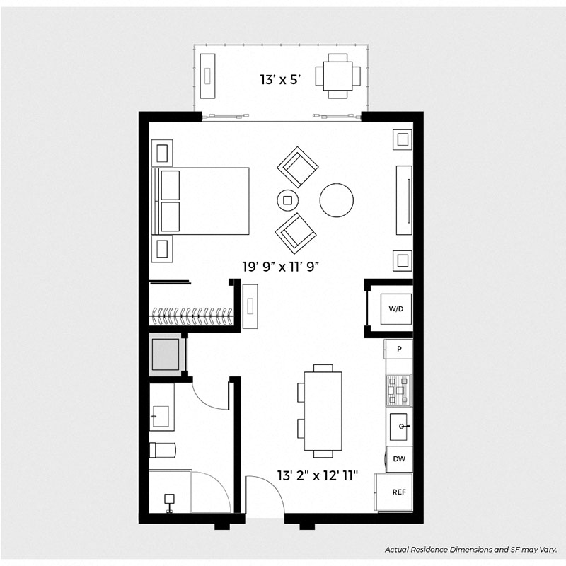 Floor plan for studio, 620 sqft